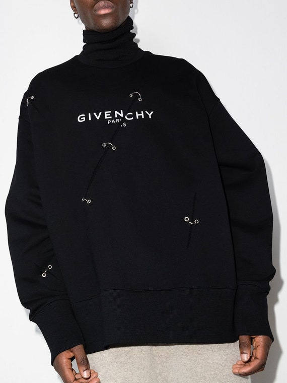 Givenchy Black Logo Print Eyelet Detailing Sweatsh