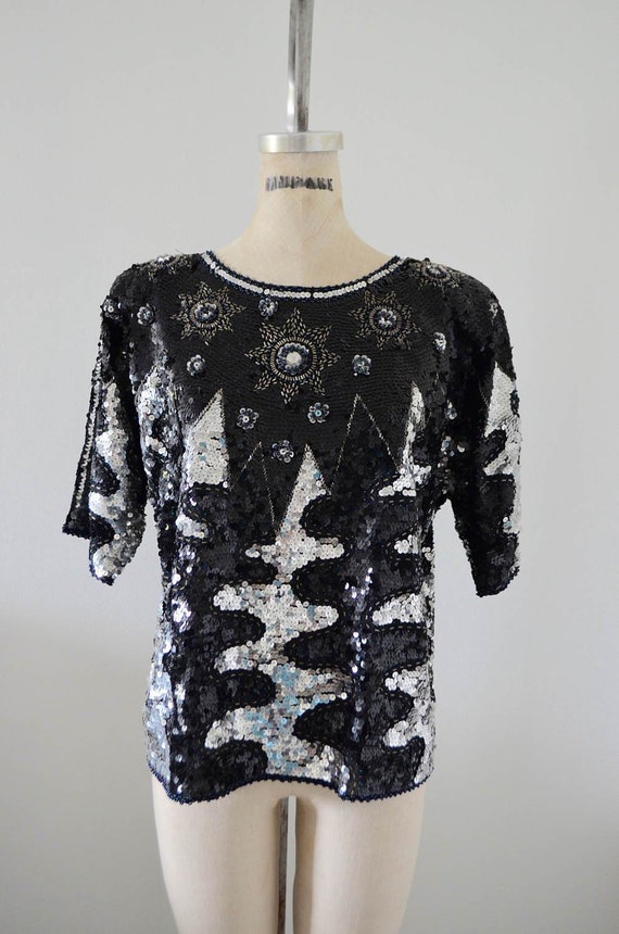 Bejeweled Top Sequined Beaded Edge Radio Frequency
