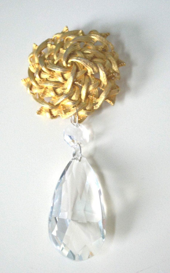 Large Brooch Antique Crystal Chandelier Prism Tear