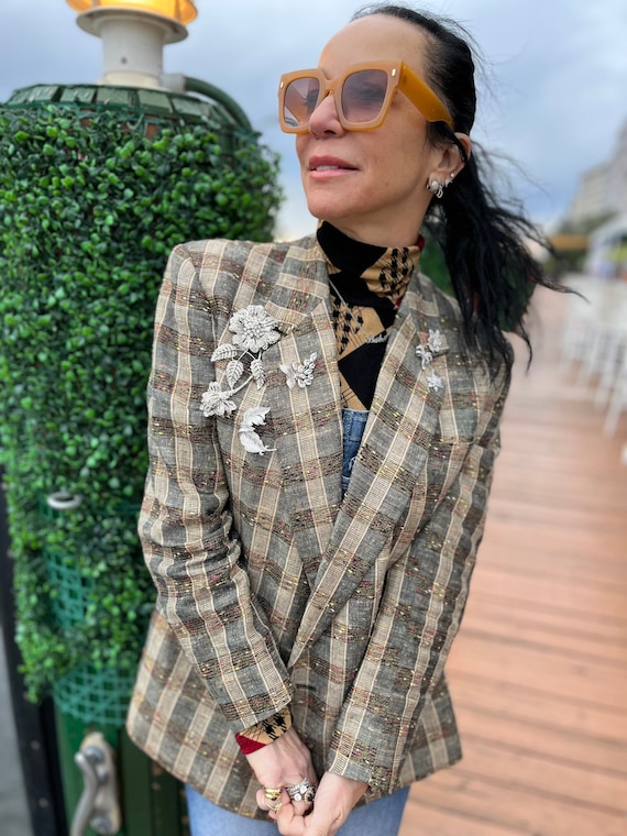 beige plaid blazer