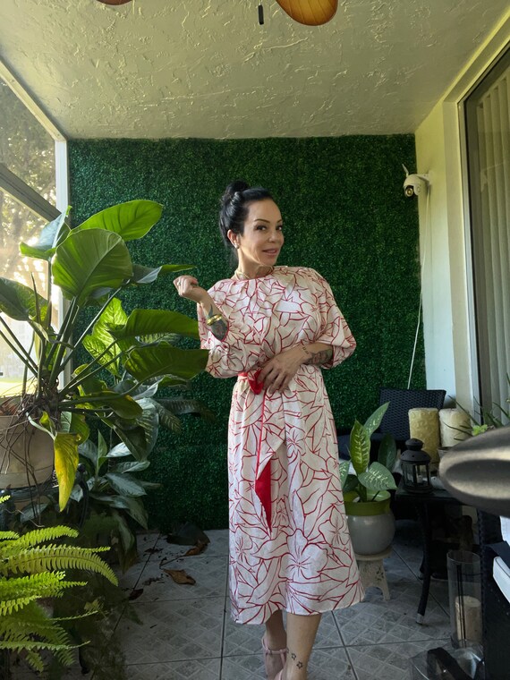 Vintage Flora Kung red and white silk dress - image 4