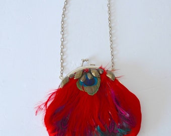 Bolso de mano miniatura con plumas, francés, 1930, nuevo, con etiquetas.