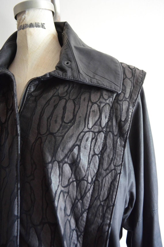 Vintage Leopard Patchwork Leather Skirt Suit: 80s… - image 5