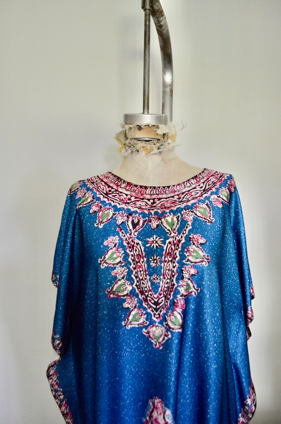 Vintage Boho Maxi Kaftan Blue Paisley Long Dress - image 4