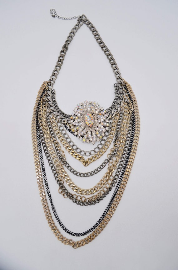 Statement Multi Layered Lengths Of Chain Antique … - image 2