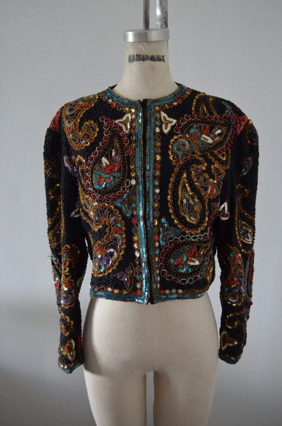 Sequin Jacket Beaded Paisley Cocktail Wedding Nye