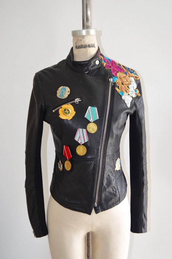 1990S Reworked Leather Moto Bike Jacket Blazer Mu… - image 3