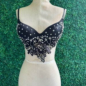 Rhinestone/Pearl detailed push up bustier crop top size L