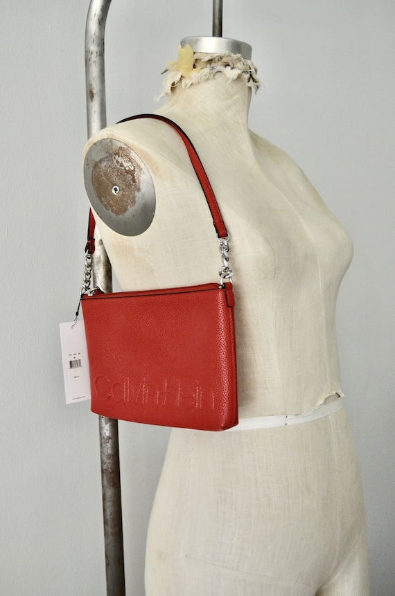 NWT Calvin Klein Womens Red Kix Body Handbag Faux 