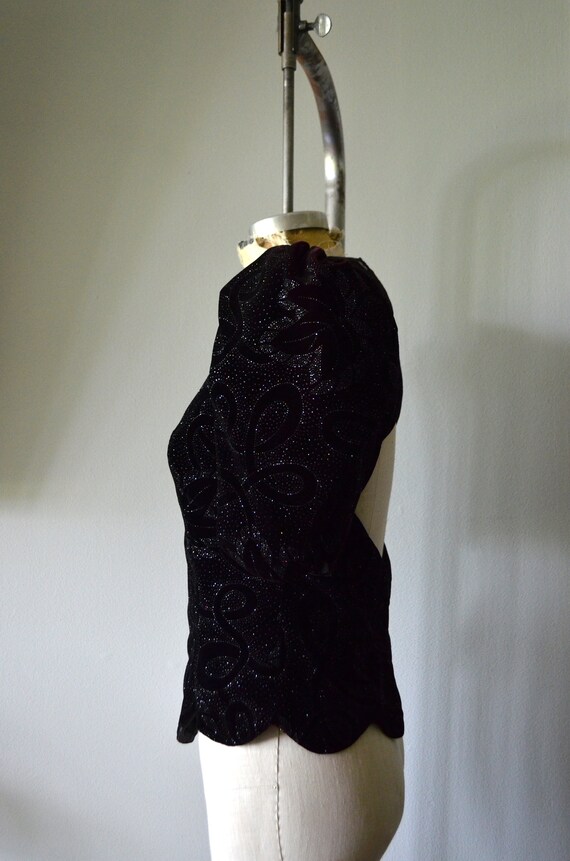 80s Velvet Brocade Sequin Top Puff Ruched sleeve … - image 10