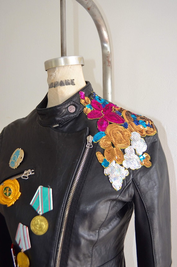 1990S Reworked Leather Moto Bike Jacket Blazer Mul