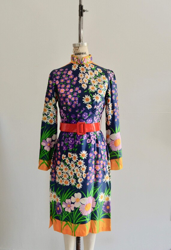 1970 Mod Lillie Rubin Psychedelic Floral Print Max