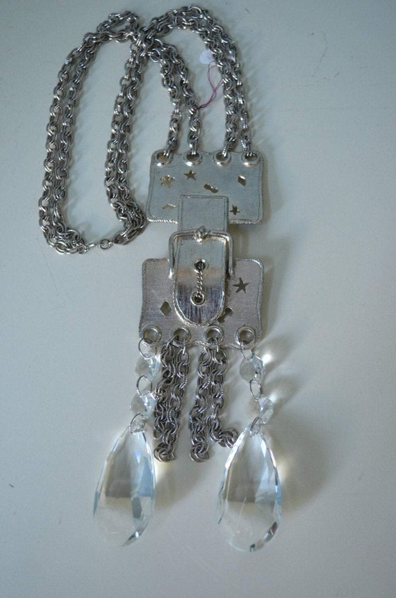 70's Silver Plated Brass Buckle Chain-Link Necklac