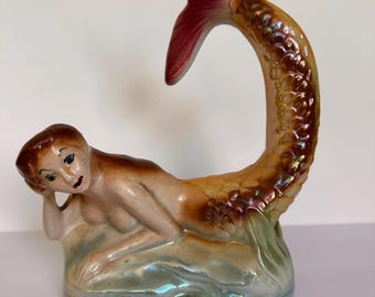 Vintage Mid-Century Lusterware Mermaids, Made in Brazil