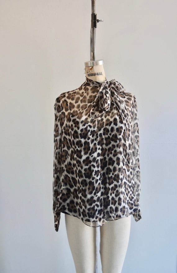 Les Copains Leopard Pussybow Sheer Blouse With Bla