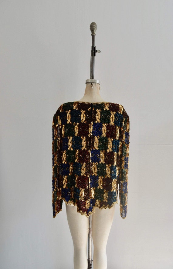 Multicolor Gold Sequin Coiled Flower Beaded Scall… - image 8