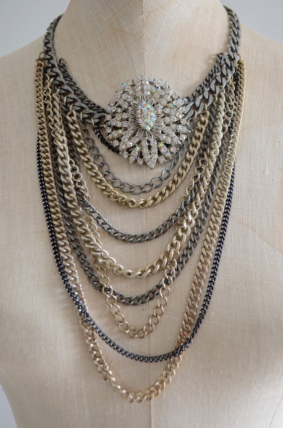 Statement Multi Layered Lengths Of Chain Antique … - image 3