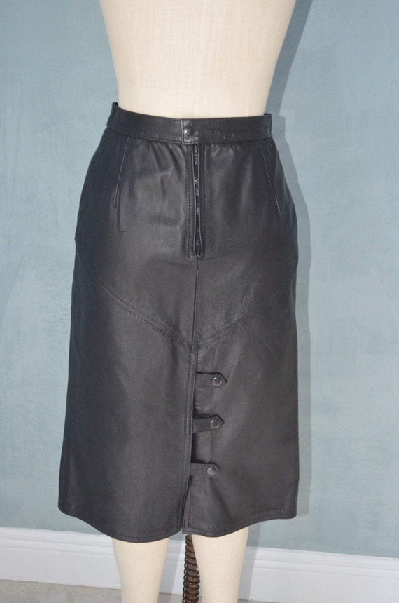 80S Italian Black Leather Pencil High Waisted Ski… - image 4