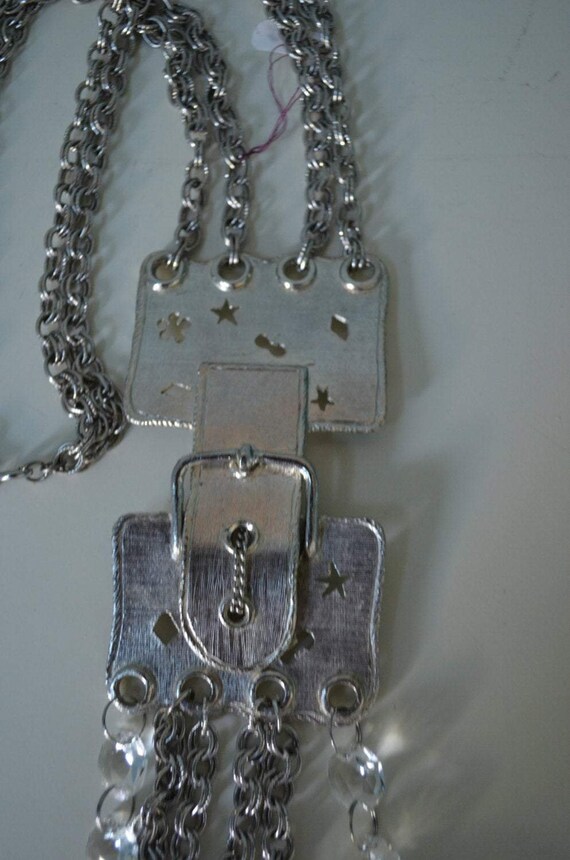 70's Silver Plated Brass Buckle Chain-Link Neckla… - image 5