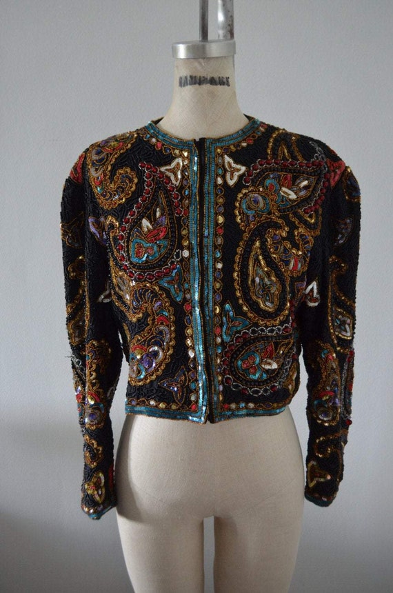 Sequin Jacket Beaded Paisley Cocktail Wedding Nye… - image 4