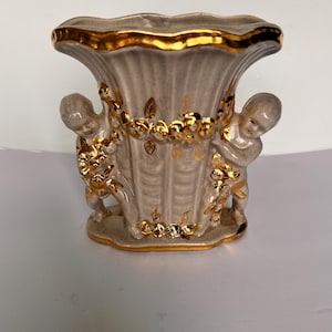 Japan Ceramic VASE Cherubs Gold Garland Angels ART POTTERY