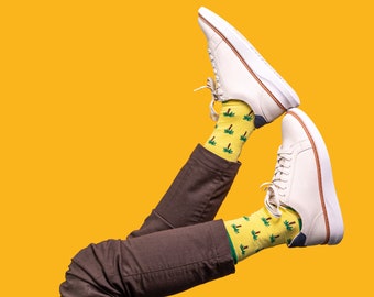 Men’s Yellow And Green Socks | Palm Tree Socks | Tropical | Novelty | Men's clothing store UK | Egyptian Cotton Socks | Luxury Socks