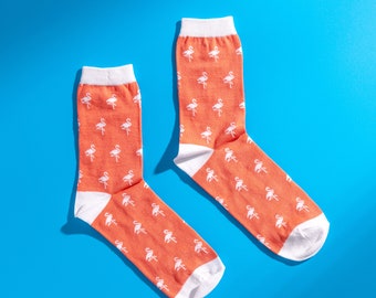 Men’s Luxury Flamingo Pattern Socks | Premium Egyptian Cotton | Orange & White Design | Gift for Him | UK Men’s 6.5-11 | Birthday Gift Idea