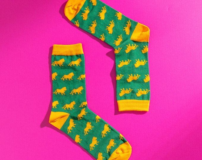 Lion Pattern Egyptian Cotton Socks, Bold Colorful Mens Novelty Socks