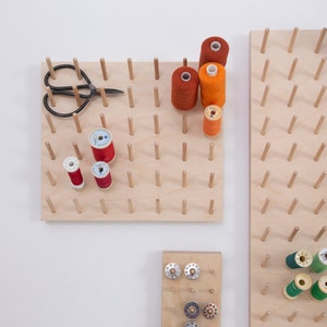 Spool rack thread holder sewing pegboard storage sewing room organiser birch ply peg board space saving Natural