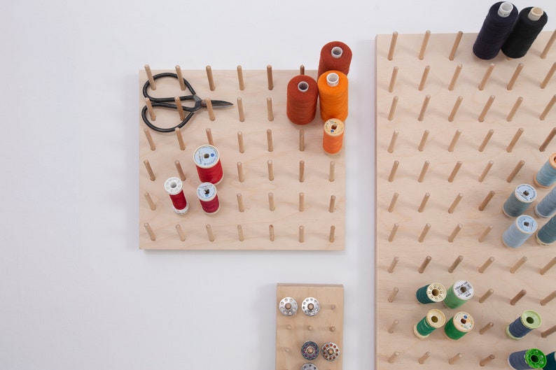 Spool rack thread holder sewing pegboard storage sewing room organiser birch ply peg board space saving Natural