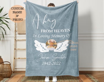 Personalized photo blanket Memorial throw blanket Gift idea for bereavement Sympathy gift Memorial gift for your loss A hug from heaven-TB53