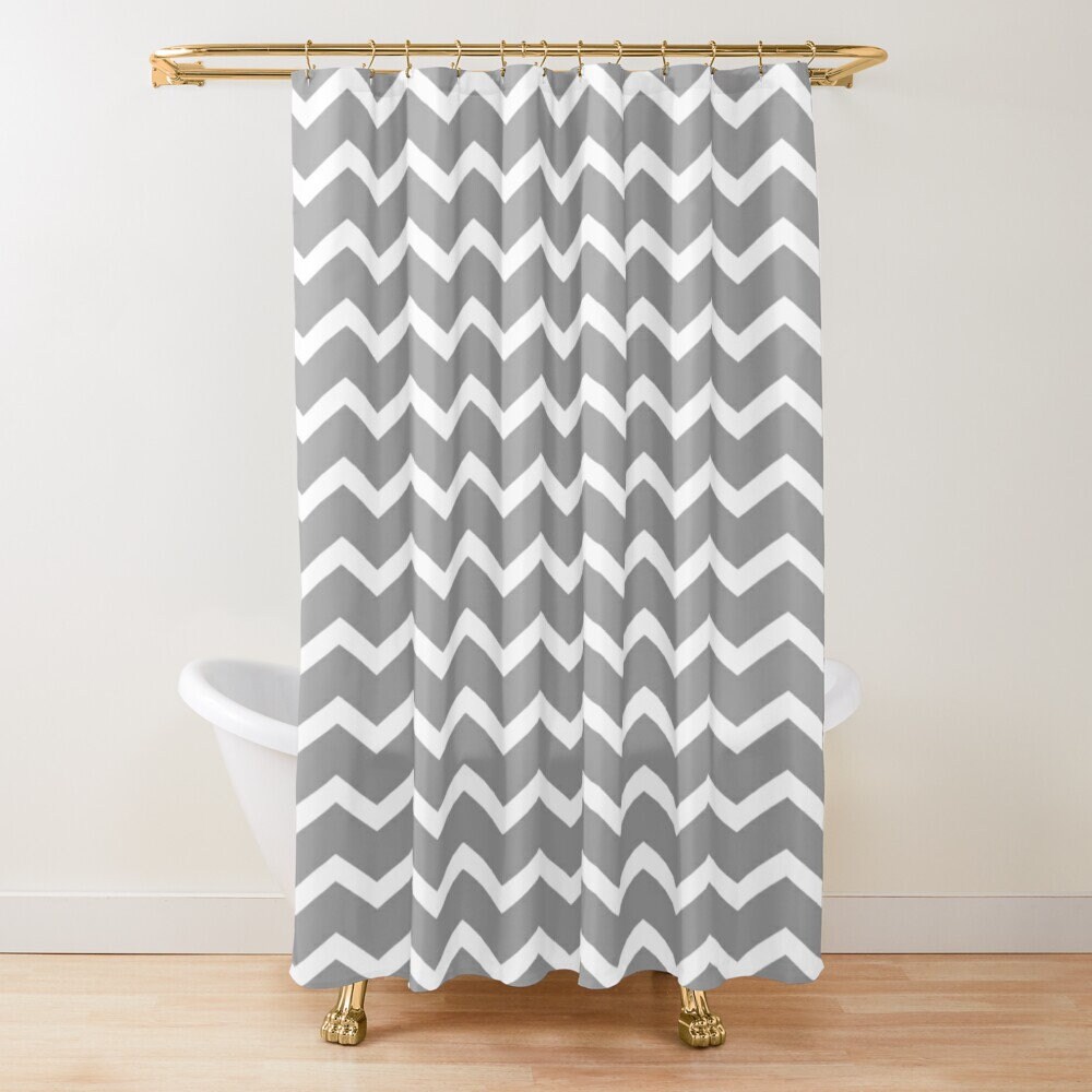 Gray and white shower curtain Chevron shower curtain Simple Etsy
