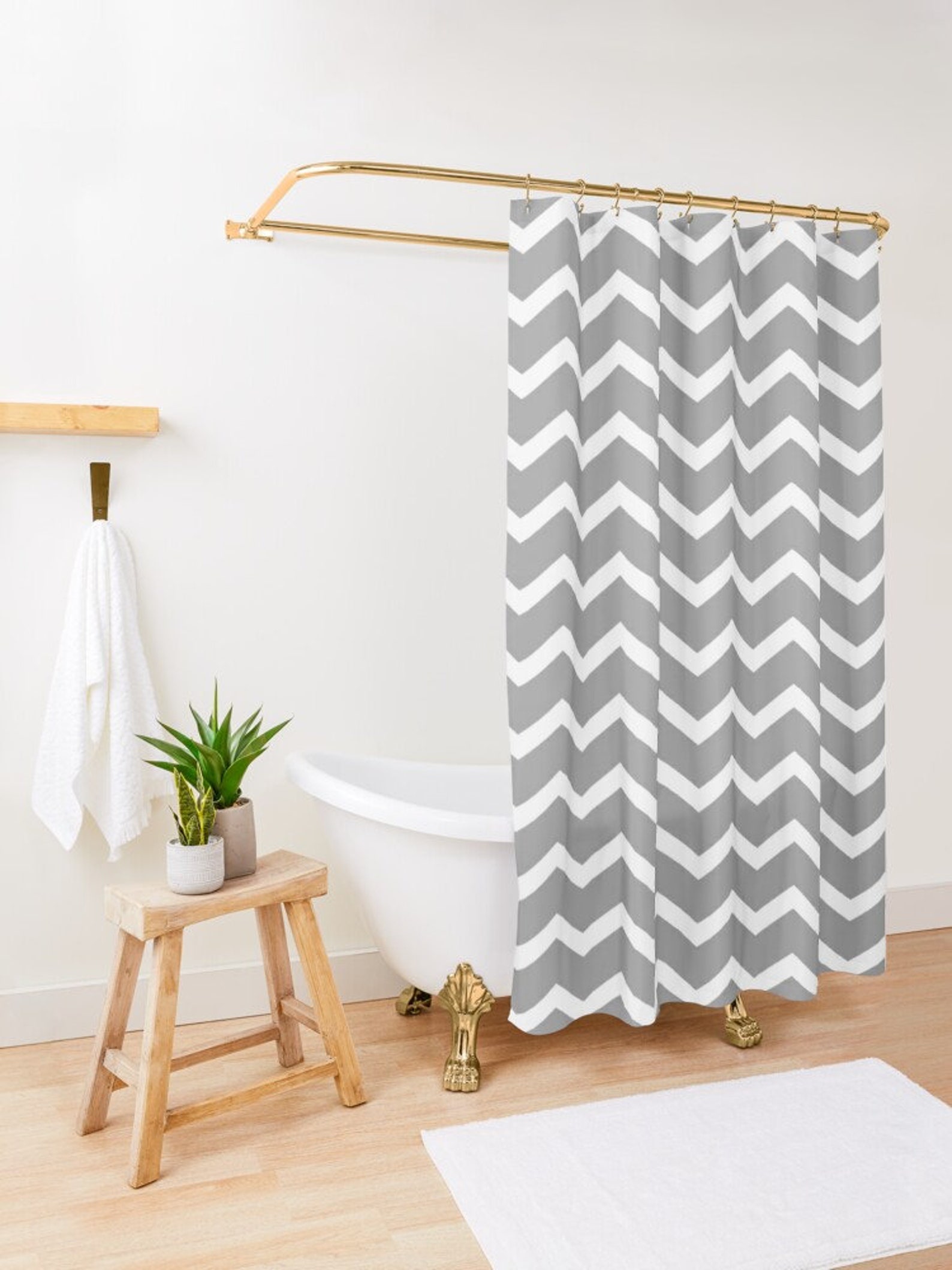 Gray and white shower curtain Chevron shower curtain Simple Etsy