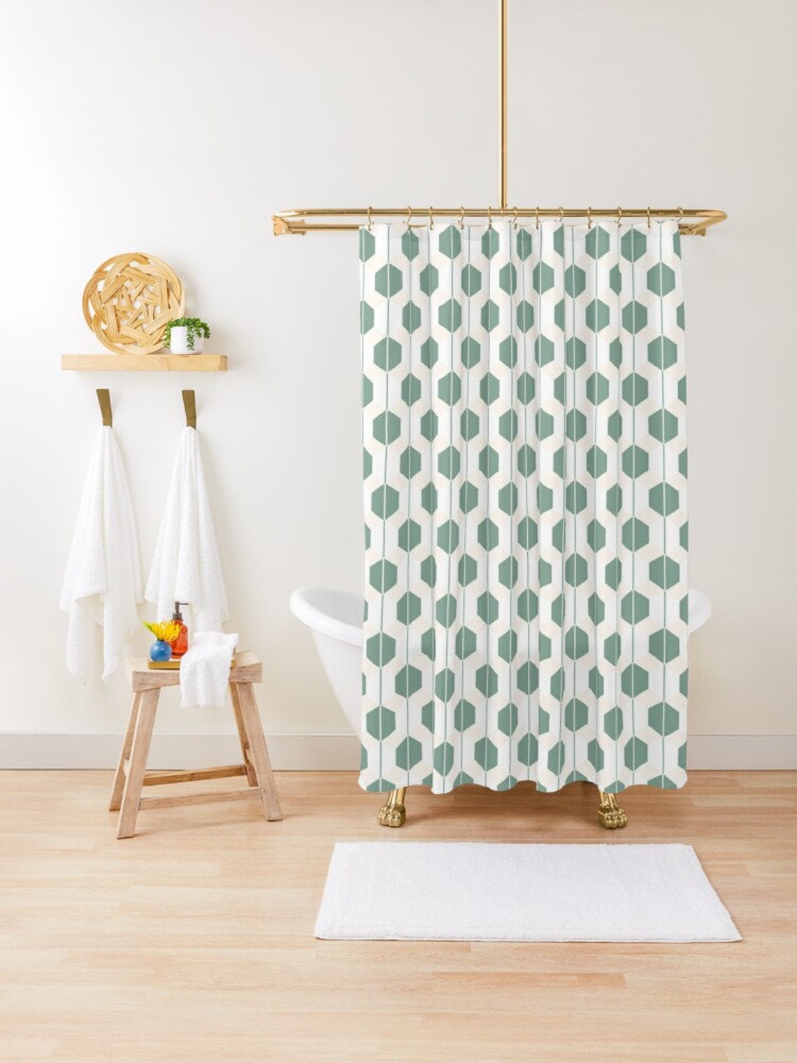Shower curtains Custom sizes long shower curtain Retro green Etsy
