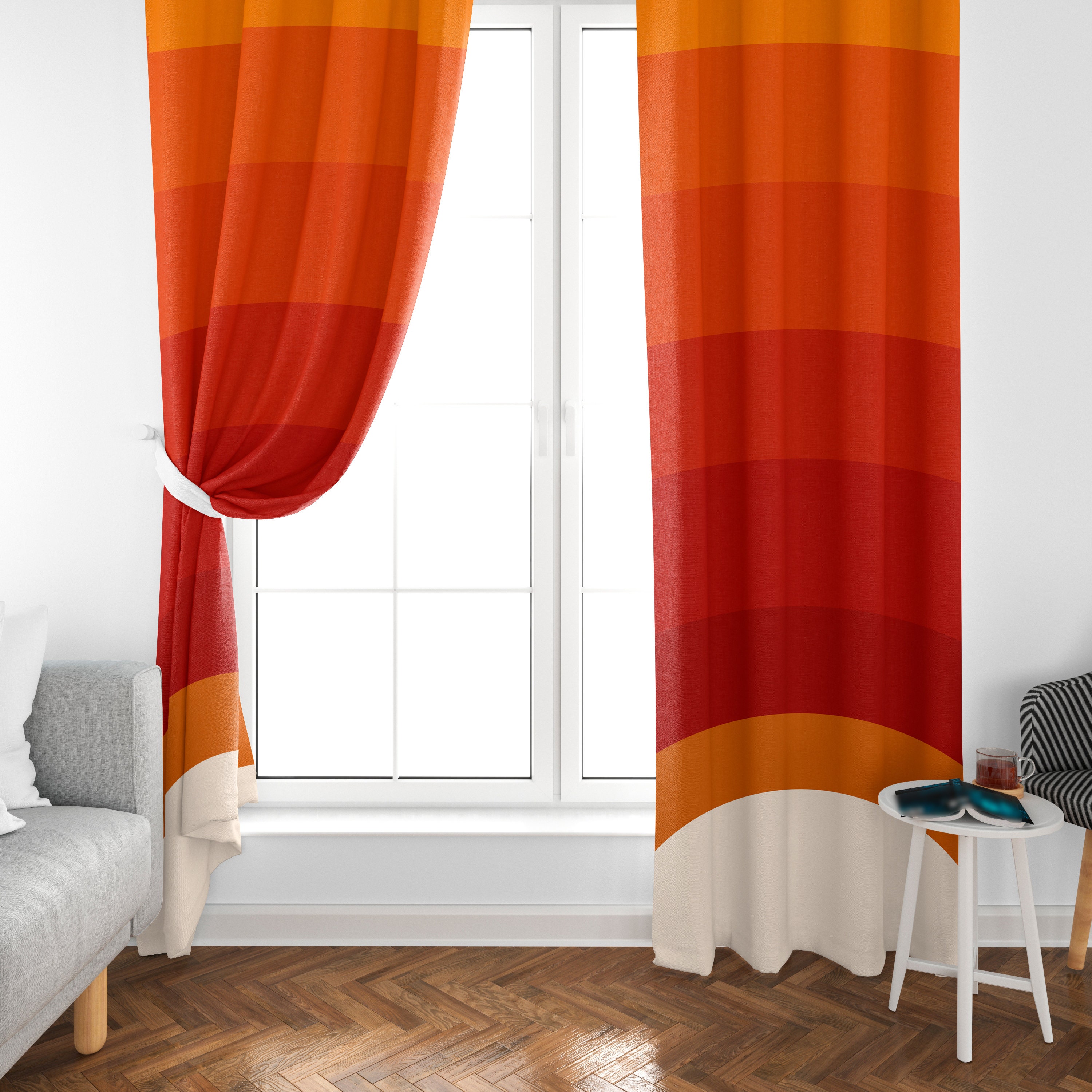 Window Curtains Orange Window Curtains Blackout Window Etsy