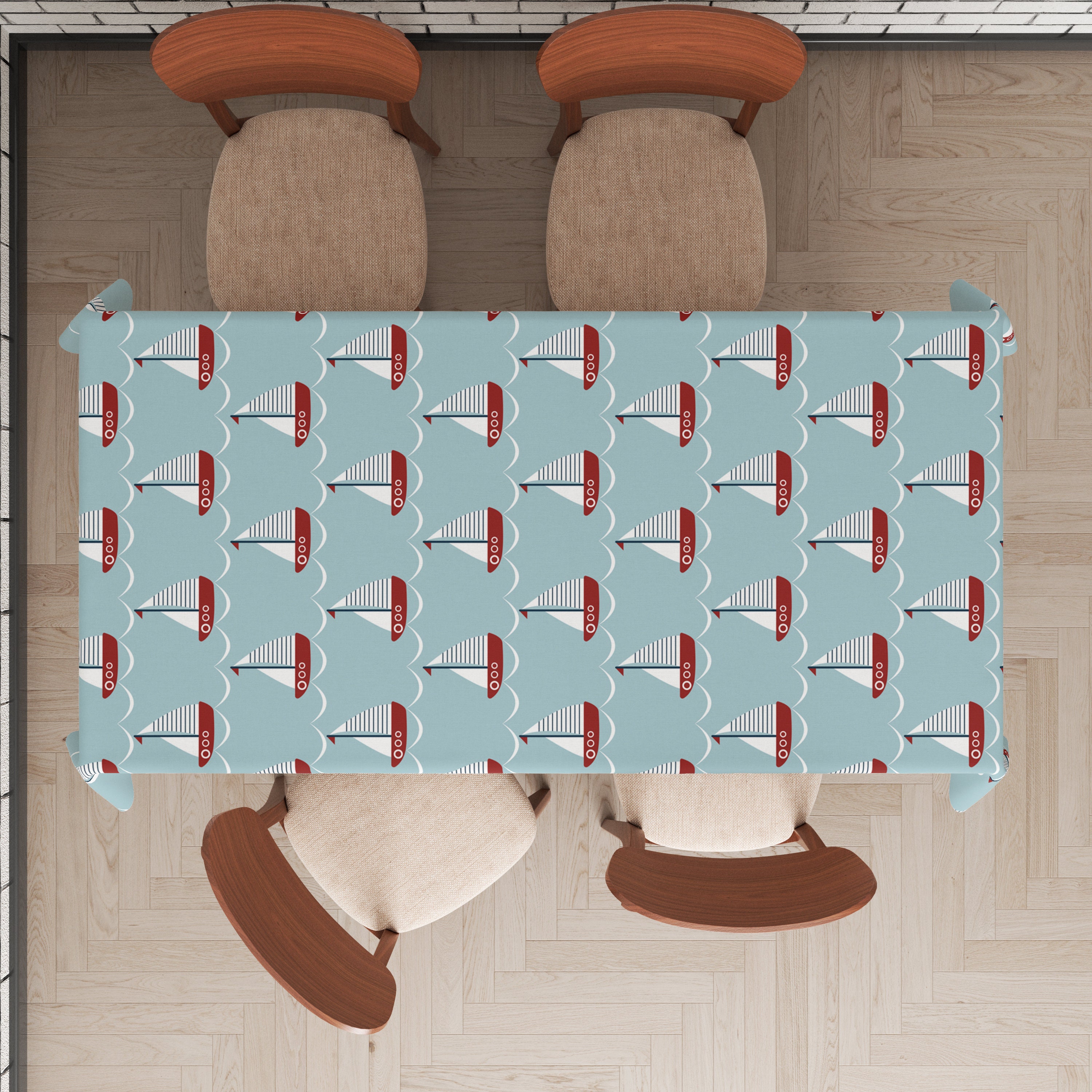 Tablecloths Sailboat on seawaves tablecloth Blue tablecloth Etsy