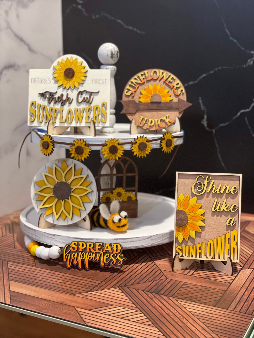 Tiered Tray Decor With Sunflowers Sunflower Mini Signs - Etsy