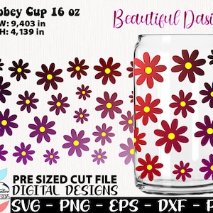 Beautiful Daisies libbey can 16 oz,  Daisy svg can, Flowers libbey glass can, Flowers Libbey can, Daisy can wrap 16 oz, full wrap can 16 oz