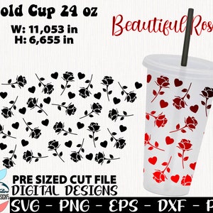 Mooie rozen cup, bloem SVG, meisje cup 24 oz, rozen volledige wrap, rode rozen SVG cup, mode bloemen wrap cup 24 oz, SVG cup niet gat