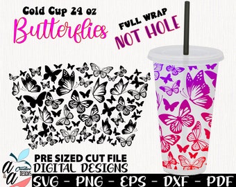 Butterflies svg, Butterflies Full Wrap 24 oz, Butterfly svg, Butterflies Wrap not Hole svg, Butterfly svg, Butterfly Cold Cup 24 oz