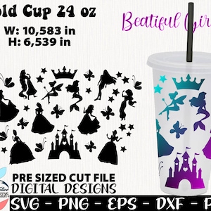 Copo para meninas 24 onças, copo svg de amor, princesa svg, copo de princesas svg, design feminino svg, copo para meninas bonitas sem buraco, copo de princesa 24 onças