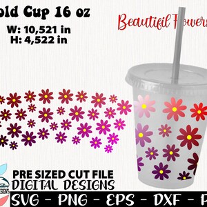 Linda xícara de margaridas de 16 onças, xícara de menina svg, amor svg, xícara de flor svg de 16 onças, design de flores svg, xícara de menina de 16 onças, xícara de flor, envoltório completo deisy