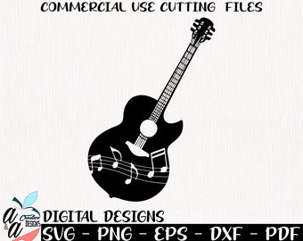 Gitarre Svg - Musik Svg - akustische Gitarre Svg - Gitarre Svg, Png, Eps, Dxf, pdf - schwarze Gitarre Svg, Png - Cricut geschnitten Datei - digitaler Download