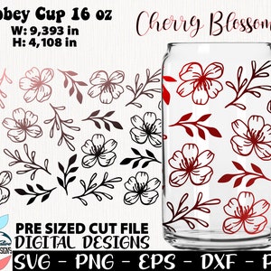 チェリー ブロッサム リビー缶 16 オンス、フラワーズ SVG カップ、フラワーズ グラス SVG、花の雨デザイン カップ 16 オンス、チェリー ブロッサム カップ 16 オンス、ラブ カップ