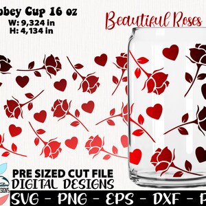 Mooie rozen Libbey kan 16 oz, rozen SVG kan, bloemen Libbey glas kan, liefde SVG, kleine bloemen Libbey kan, volledige wrap kan 16 oz