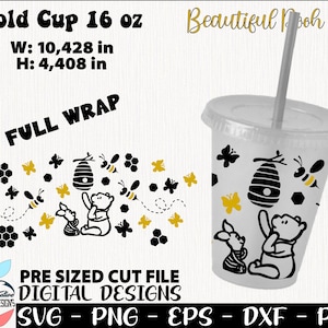 Kubek Pooh SVG, Kubek Pooh Wrap 16 oz, Najlepsi Przyjaciele SVG, Kubek The Best Friends 16 oz, Przyjaciel Pełny Wrap, Projekt Przyjaciele SVG, Kubek Miłości 16 oz