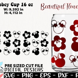 Flower 16 oz  Libbey can, flowers libbey glass can, Flower Libbey can, Mouse can wrap 16 oz, full wrap can 16 oz, can 16 oz not hole