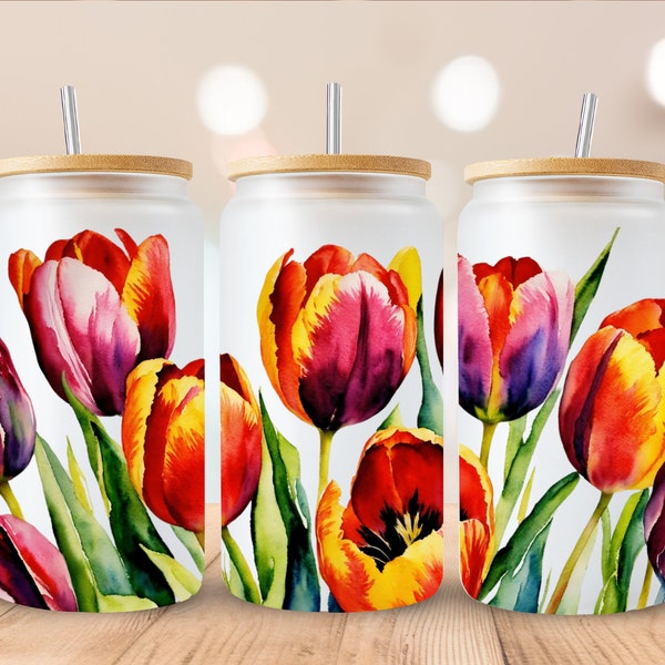 Tulips sublimation template for 16oz libbey can, Tulip garden template PNG, Tulips for libbey can sublimation, elegant flowers png