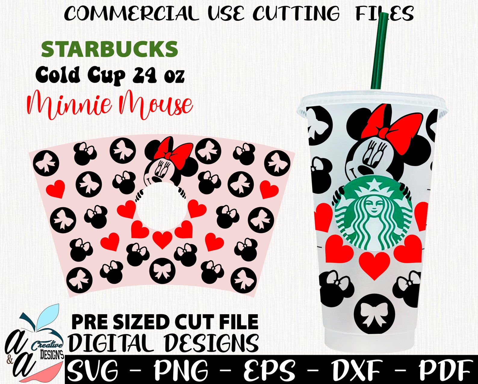 Minnie Mouse svg Minnie Starbucks Full Wrap 24 oz Minnie | Etsy