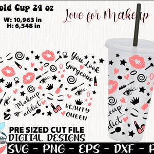 Svg de maquillage, maquillage enveloppant 24 oz, amour pour les modèles de maquillage, tasse froide 24 oz, tasse froide de maquillage, tasse froide d'amour, tasse de célébration, tasse d'enveloppe